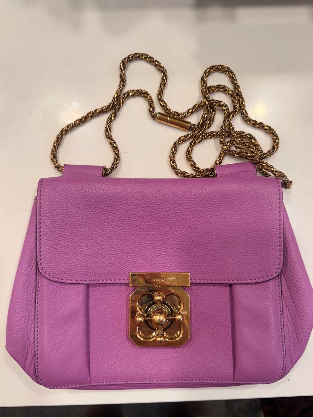 Chloe Lilac Leather Shoulder Bag with Gold Chain